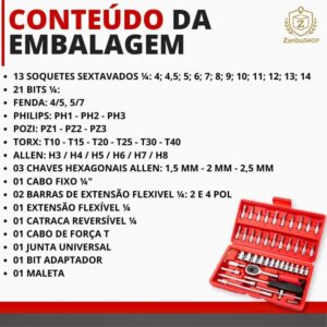 Alternative view of Kit de Ferramentas com 46 Peças – Chave Catraca 1/4", Soquetes Métricos, Extensor Bits e Estojo Portátil, – Para Uso Automotivo Manutenção Reparos Oficina e Doméstico, Multifuncional, Completo